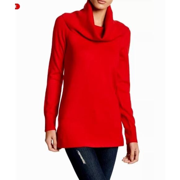 French Connection Cowl Sweater Size Large Red Long Sleeve Tunic Turtleneck - Picture 4 of 13